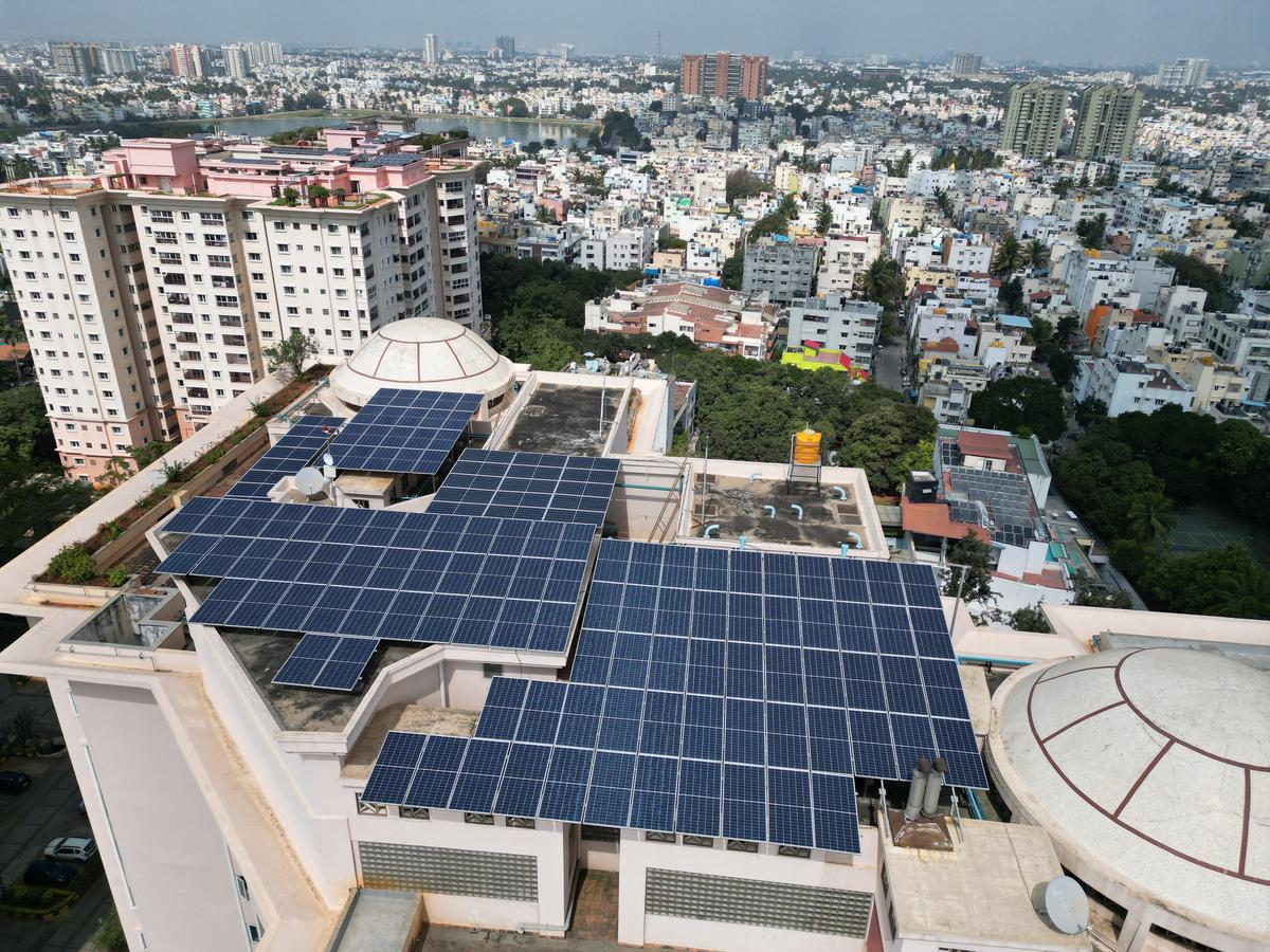  Rooftop solar panels in Ajmer, Rajasthan , emphasizing the shift towards sustainable energy practices in city landscapes.